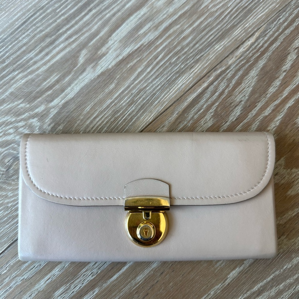 Salvatore Ferragamo Cream Wallet with Gold Clasp